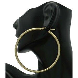 2.40 10k Big Solid Yellow Gold Diamond Cut Hoop Earrings
